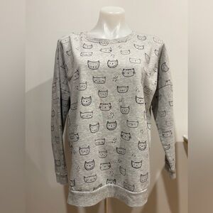 Twik by Simon’s Gray Cat Print Crew Neck Sweater